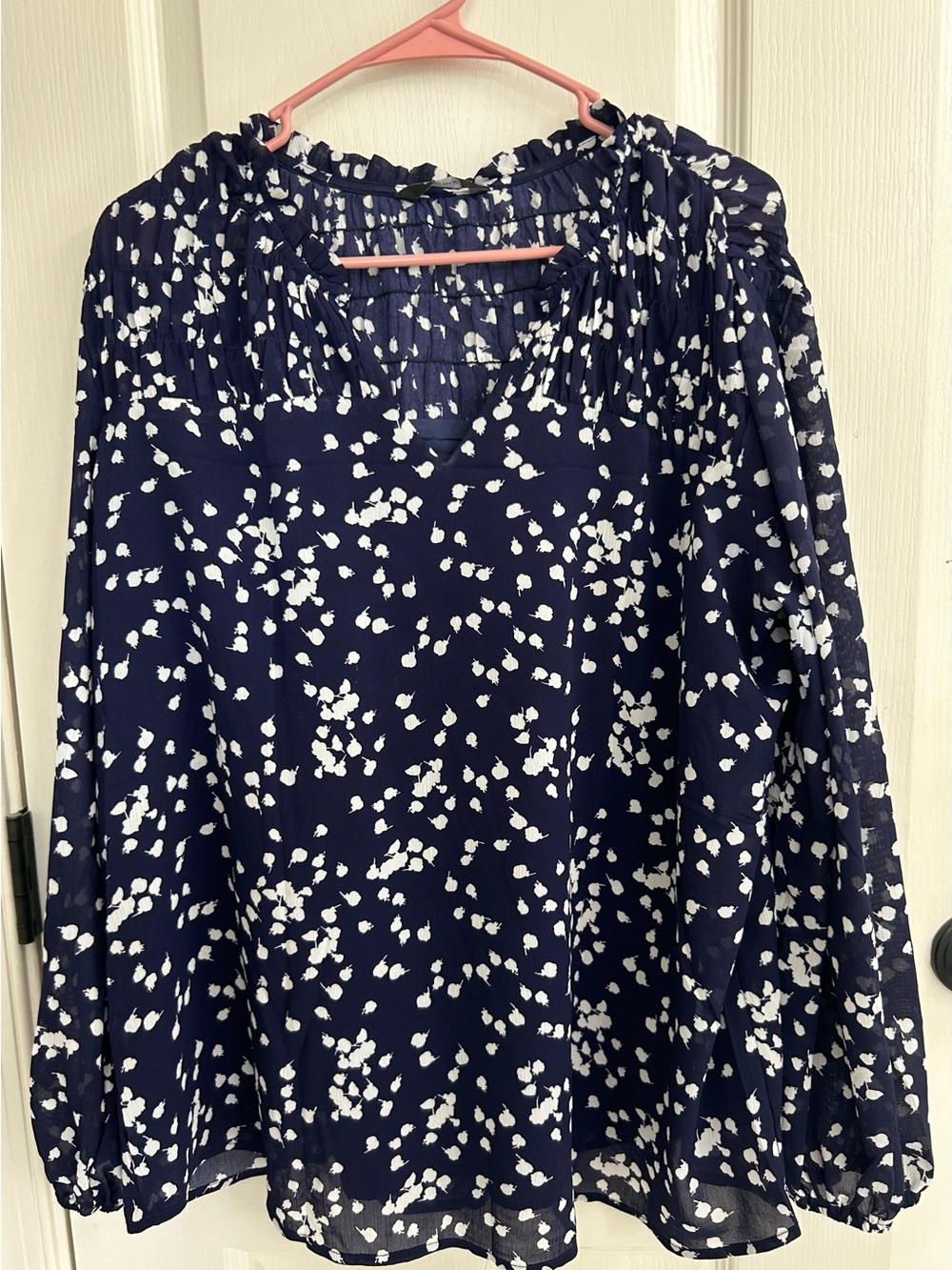Navy Blue Printed Long-Sleeve Tunic Blouse